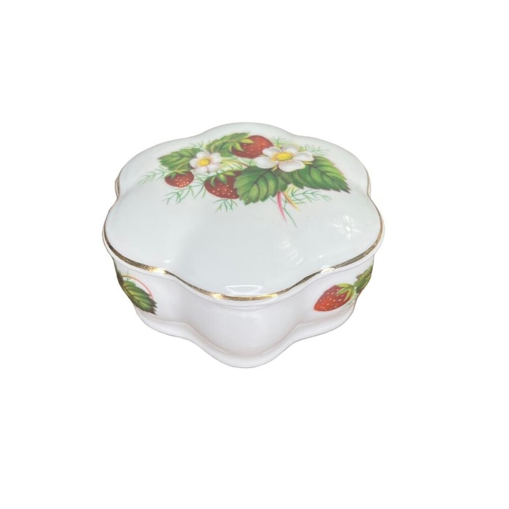 Vgt Hammersley Pedal Shaped Hand-painted Bone China Trinket Box 3”Strawberries
